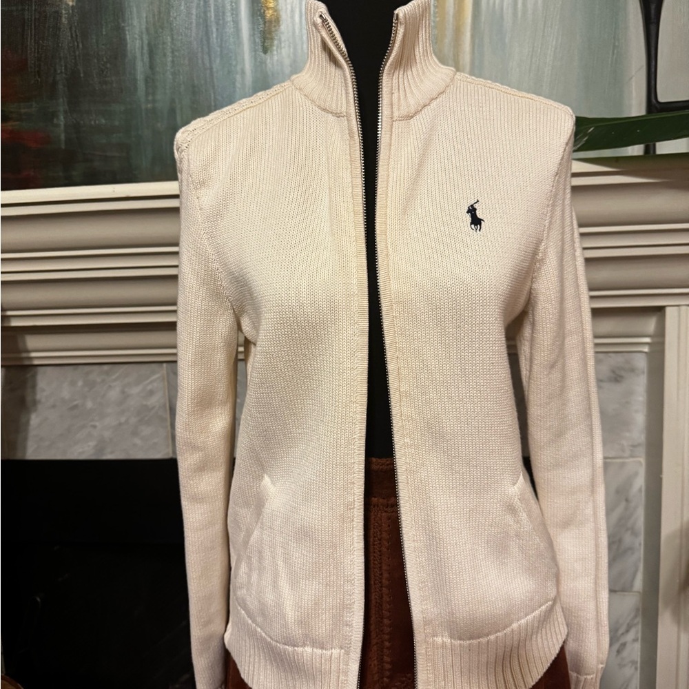 Ralph Lauren Sport Off-White Cotton zip up sweater. Sz M